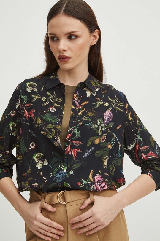 Košeľa dámska regular so vzorom čierna farba regular čierna RS24.KDD030