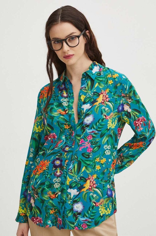 Koszula damska regular wzorzysta kolor zielony casual turkusowy RS24.KDD050