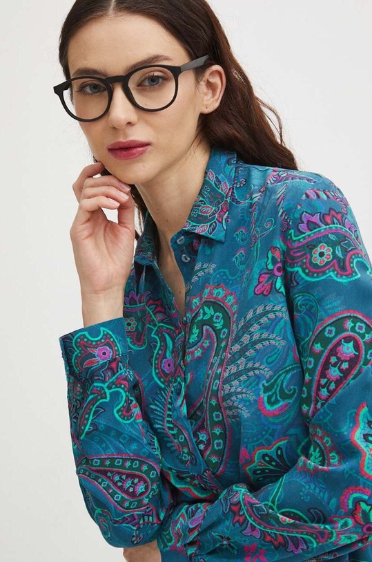 Koszula damska regular wzorzysta kolor turkusowy turkusowy RS24.KDD050