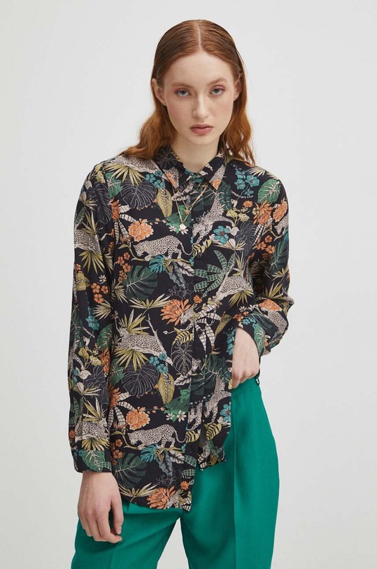 Koszula damska regular wzorzysta kolor czarny casual czarny RS24.KDD050
