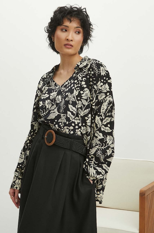 Koszula damska regular wzorzysta kolor czarny casual czarny RS24.KDD071