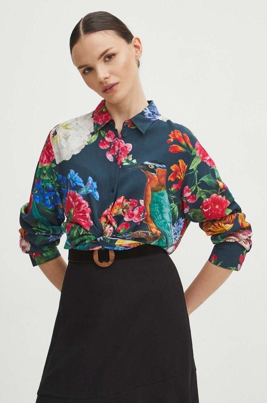 Koszula damska regular wzorzysta kolor zielony casual turkusowy RS24.KDD300