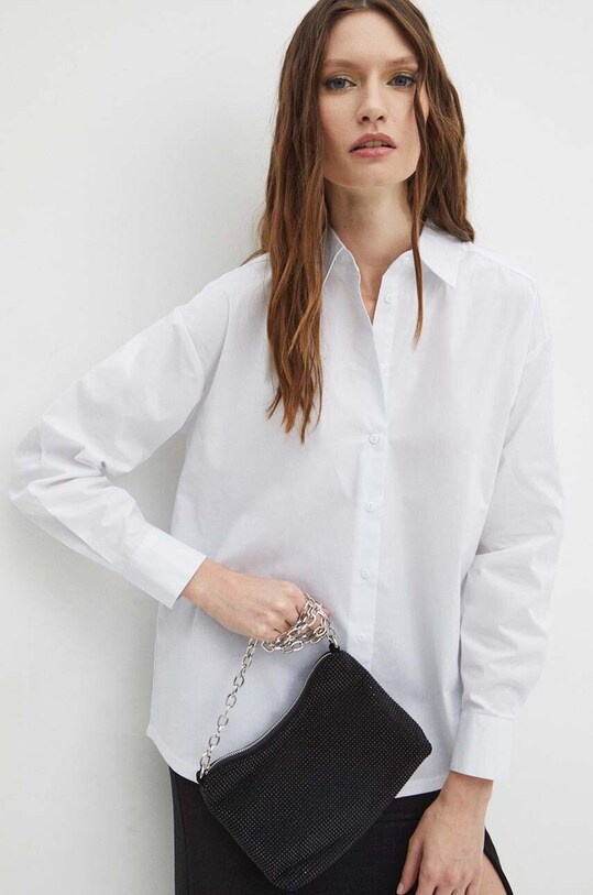 Koszula damska gładka kolor biały z elastanem biały RS24.KDD303