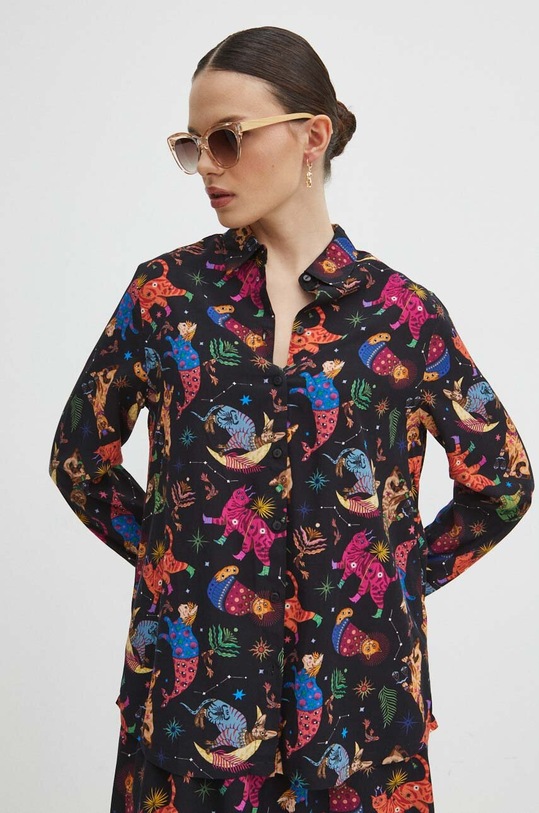 Koszula damska z kolekcji Dzień Kota wzorzysta kolor czarny casual czarny RS24.KDD350