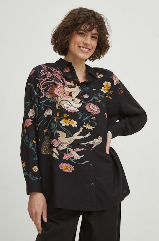 Koszula damska oversize z wiskozy kolor czarny casual czarny RS24.KDD401