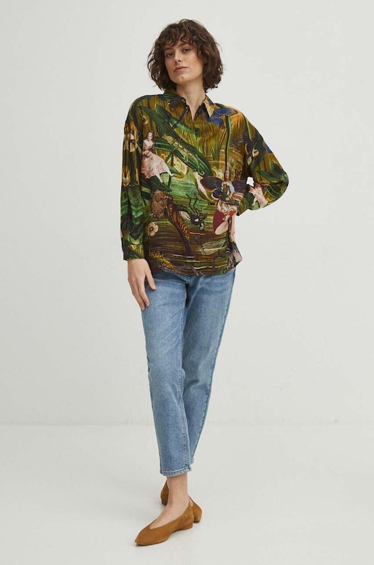 Koszula damska by Magda Kubiak - Dziki Las collages, Grafika Polska kolor multicolor RS24.KDD450 multicolor RS24
