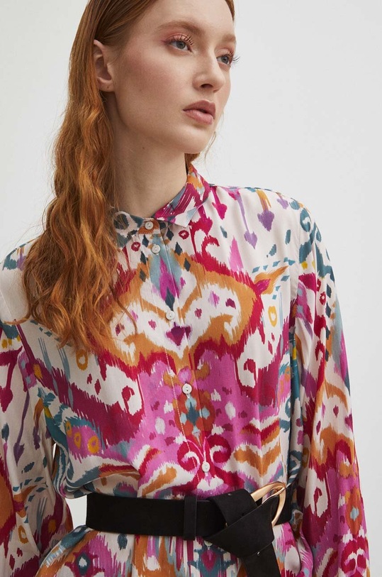 Koszula damska oversize wzorzysta kolor beżowy beżowy RS24.KDD500