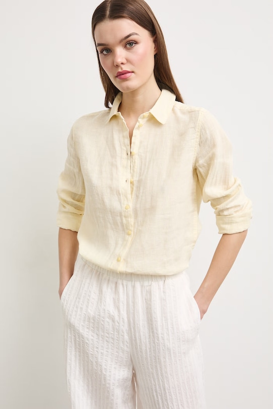 Koszula damska lniana Basic żółty RS24-KDD501