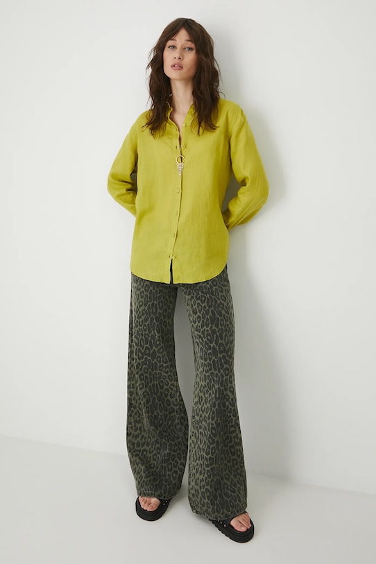 Ľanová košeľa hladké zelená farba jednofarebný zelená RS24.KDD501