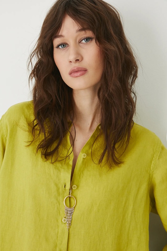 Ľanová košeľa hladké zelená farba zelená RS24.KDD501