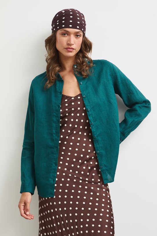 Koszula damska lniana RS24-KDD501 turkusowy RS24