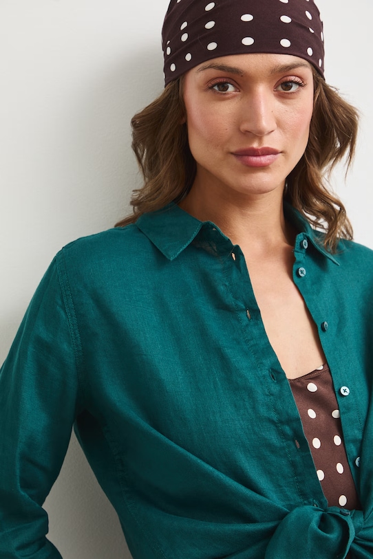 Koszula damska lniana turkusowy RS24-KDD501