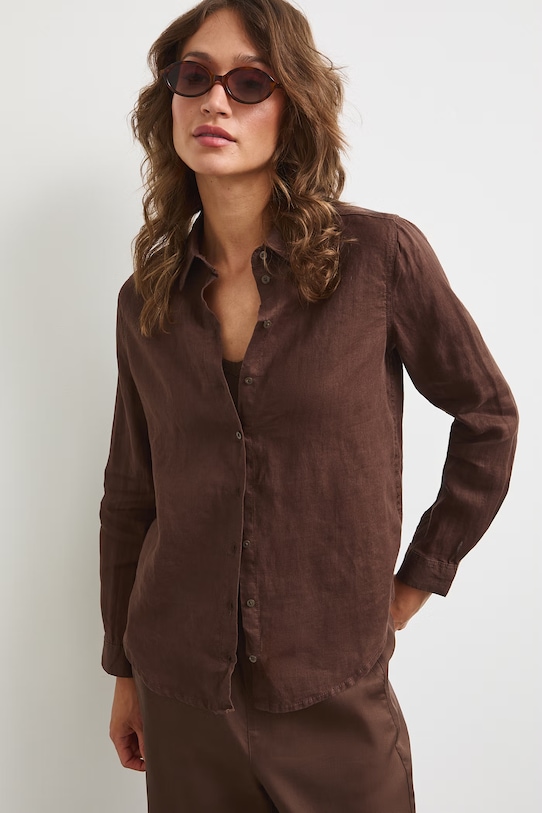Koszula damska lniana brązowy RS24-KDD501