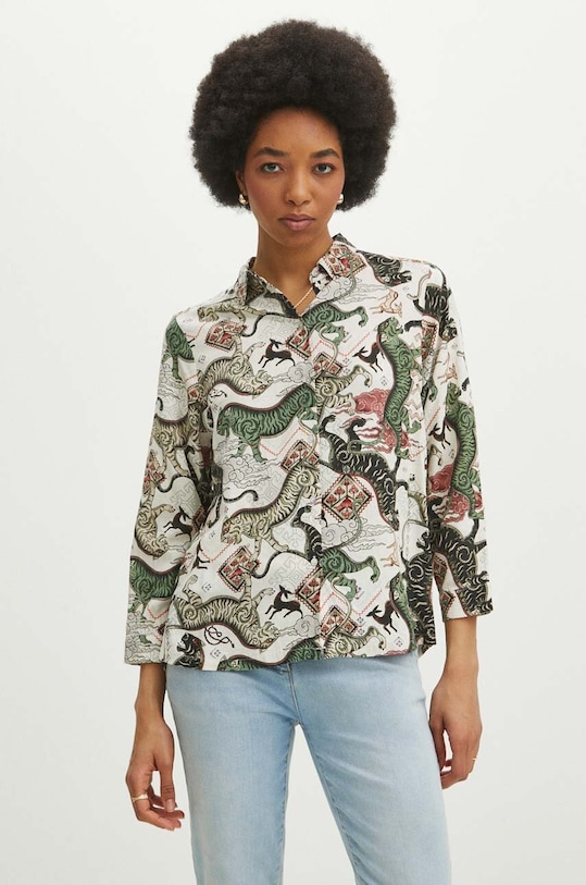 Koszula lniana damska kolor beżowy beżowy RS24.KDD601