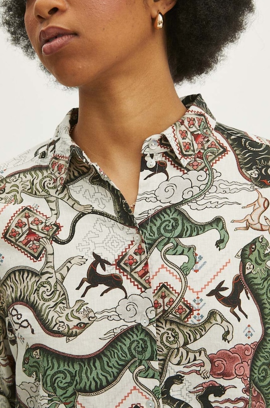 Koszula lniana damska kolor beżowy RS24.KDD601 beżowy