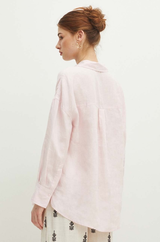 Oblečení Lněná košile dámská oversize jednobarevná růžová barva RS24.KDD700 růžová