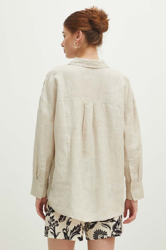 Oblečení Lněná košile dámská oversize jednobarevná béžová barva RS24.KDD700 béžová