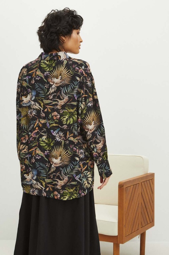 Odzież Koszula damska oversize z wiskozy wzorzysta kolor czarny RS24.KDD701 czarny