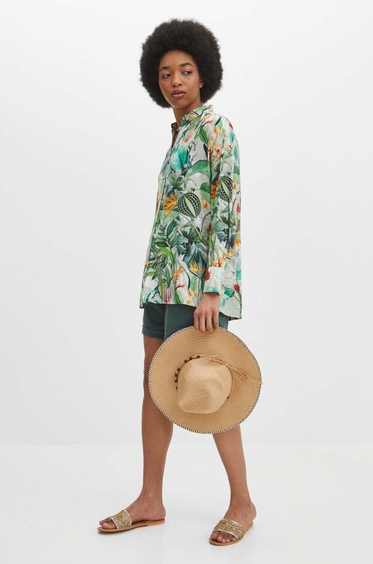 Košeľa dámska oversize s prímesou viskózu so vzorom viac farieb RS24.KDD701 viacfarebná RS24