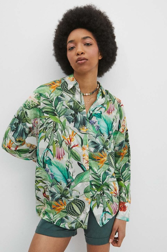 Košeľa dámska oversize s prímesou viskózu so vzorom viac farieb viacfarebná RS24.KDD701