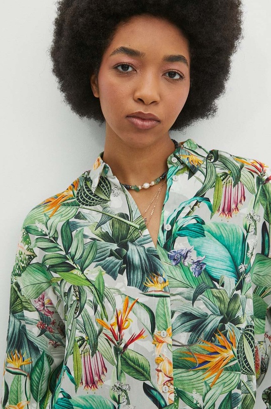 Košeľa dámska oversize s prímesou viskózu so vzorom viac farieb RS24.KDD701 viacfarebná