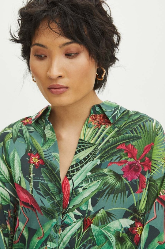 Košile dámská oversize s příměsí viskózy se vzorem více barev vícebarevná RS24.KDD701