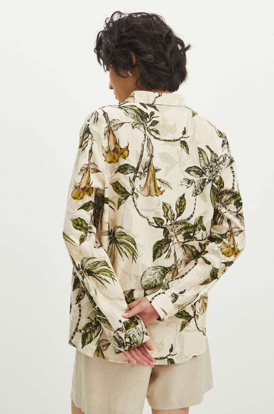 Odzież Koszula z domieszką lnu damska regular wzorzysta kolor cielisty RS24.KDD702 cielisty