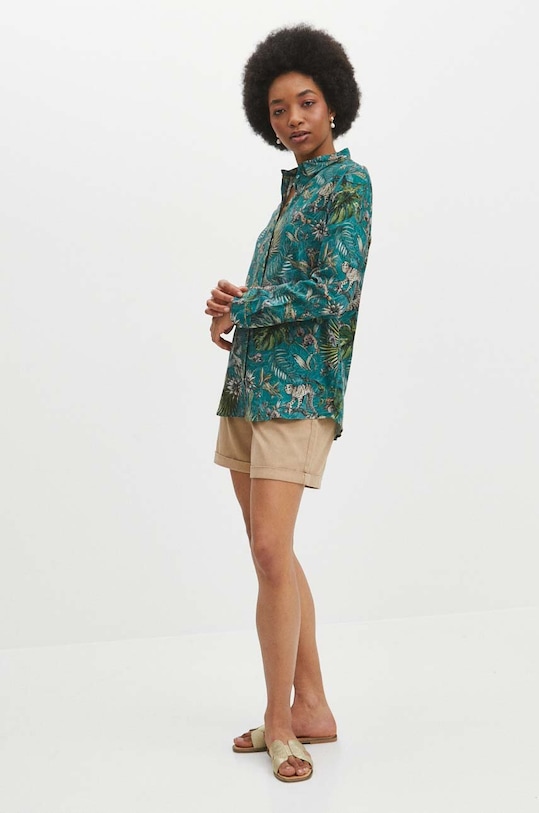 Oblečení Košile s příměsí lnu dámská tyrkysová barva RS24.KDD702 tyrkysová