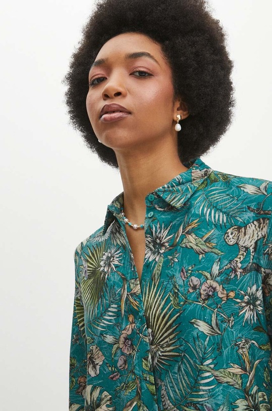 Košile s příměsí lnu dámská tyrkysová barva RS24.KDD702 tyrkysová