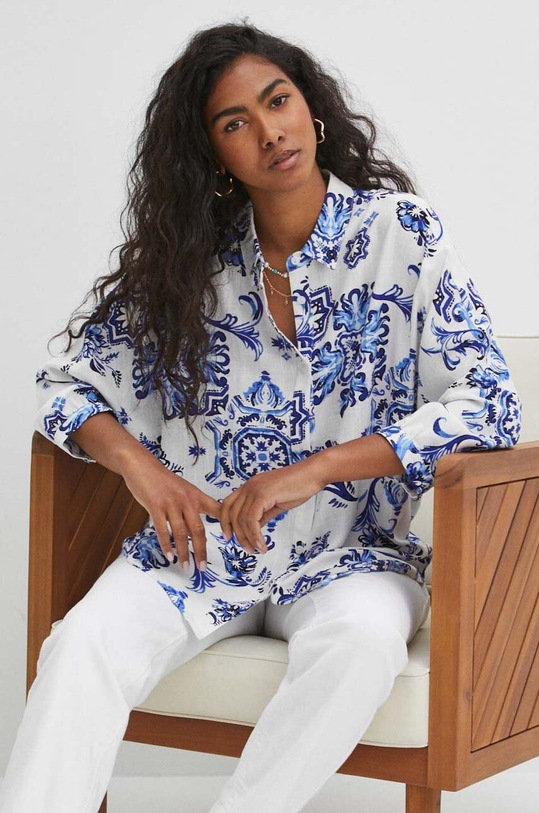 Košeľa s prímesou ľanu dámska casual béžová RS24.KDD800