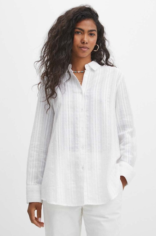 Koszula bawełniana damska oversize z fakturą kolor biały gładkie biały RS24.KDD801