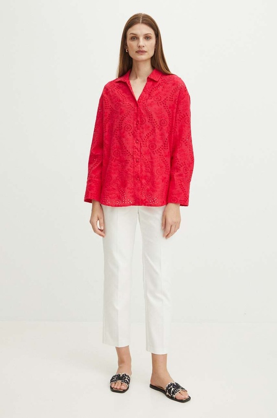 Bavlnená košeľa dámska oversize ažúrová s ozdobnou výšivkou ružová farba RS24.KDD901 ružová RS24