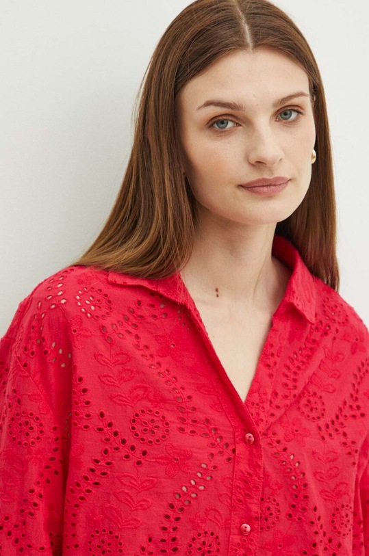 Bavlnená košeľa dámska oversize ažúrová s ozdobnou výšivkou ružová farba ružová RS24.KDD901