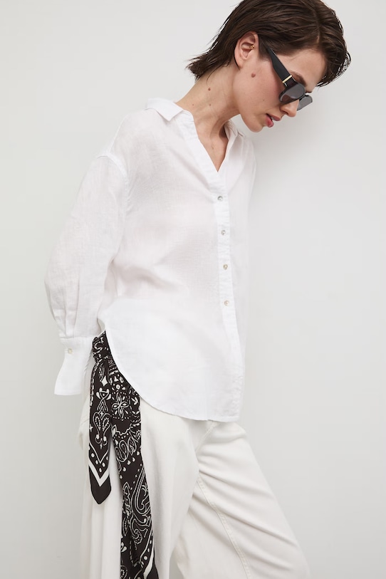 Medicine koszula lniana trzy czwarte biały RS24-KDD902