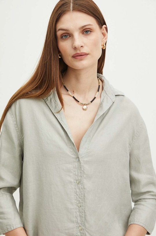 Ľanová košeľa dámska oversize hladká šedá farba casual sivá RS24.KDD902