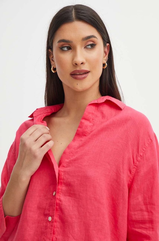 Koszula lniana damska gładka kolor pomarańczowy casual pomarańczowy RS24.KDD902