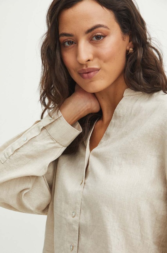 Koszula lniana damska kolor beżowy beżowy RS24.KDDB01