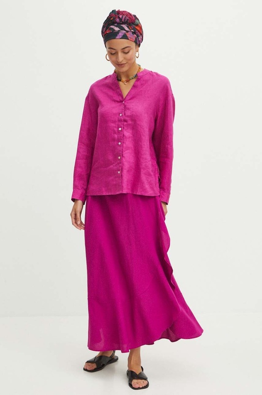 Koszula lniana damska oversize kolor fioletowy casual fioletowy RS24.KDDB01