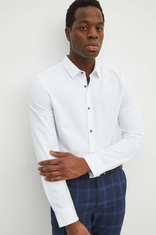 Koszula męska z kołnierzykiem klasycznym kolor biały z elastanem biały RS24.KDM031