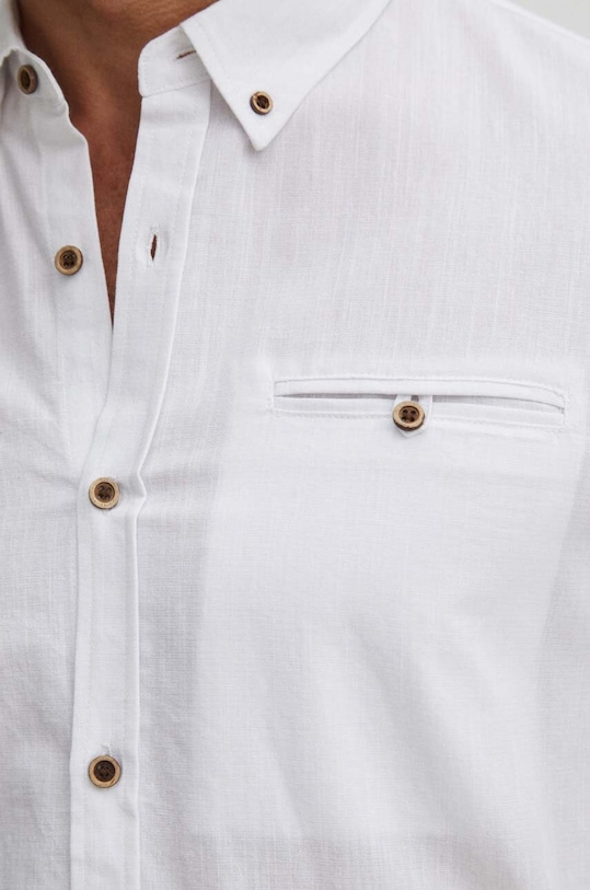 Koszula lniana męska z kołnierzykiem button-down kolor biały RS24.KDM050 biały RS24