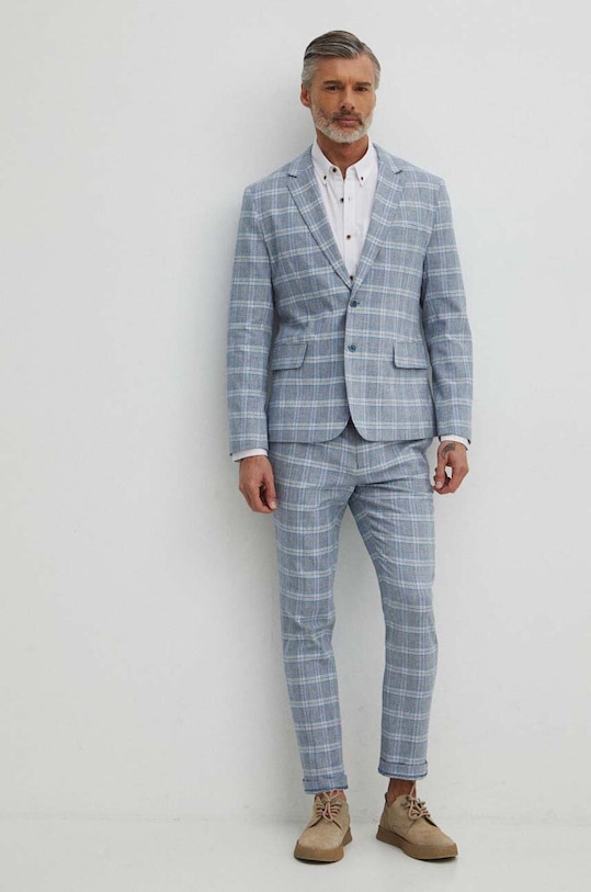 Odzież Koszula lniana męska z kołnierzykiem button-down kolor biały RS24.KDM050 biały