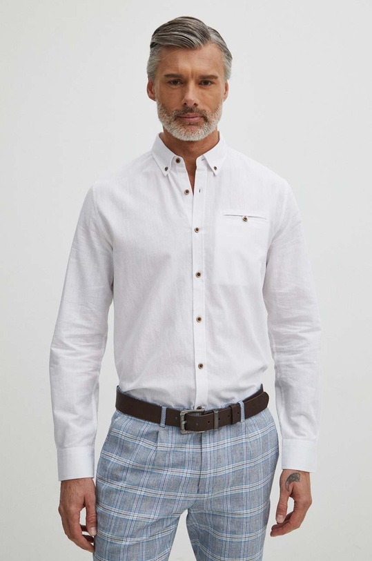 Koszula lniana męska z kołnierzykiem button-down kolor biały RS24.KDM050 biały
