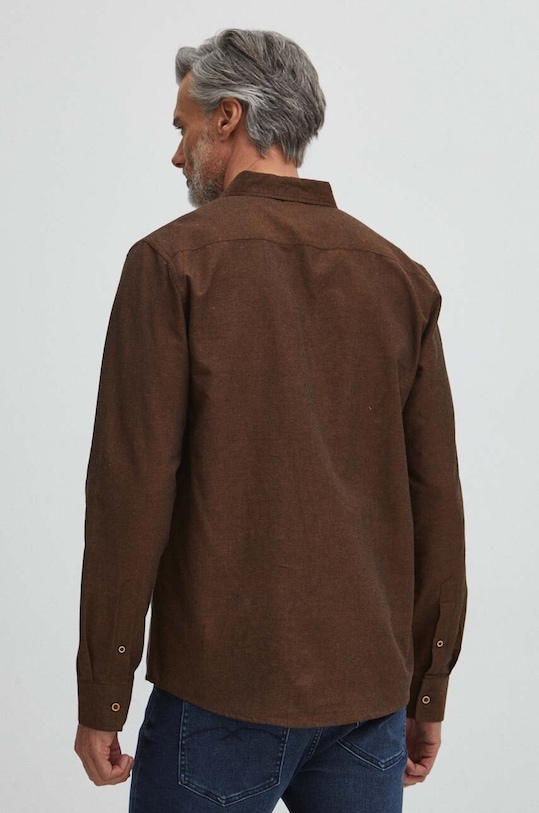Odzież Koszula lniana męska z kołnierzykiem button-down kolor brązowy RS24.KDM050 brązowy