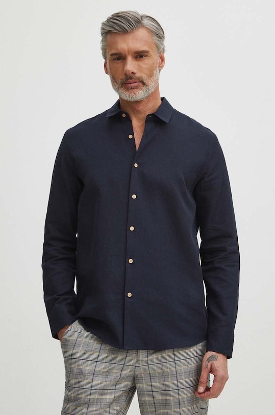 Koszula bawełniana męska z kołnierzykiem klasycznym kolor granatowy gładkie granatowy RS24.KDM051