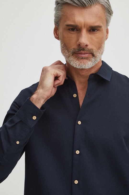 Koszula bawełniana męska z kołnierzykiem klasycznym kolor granatowy RS24.KDM051 granatowy