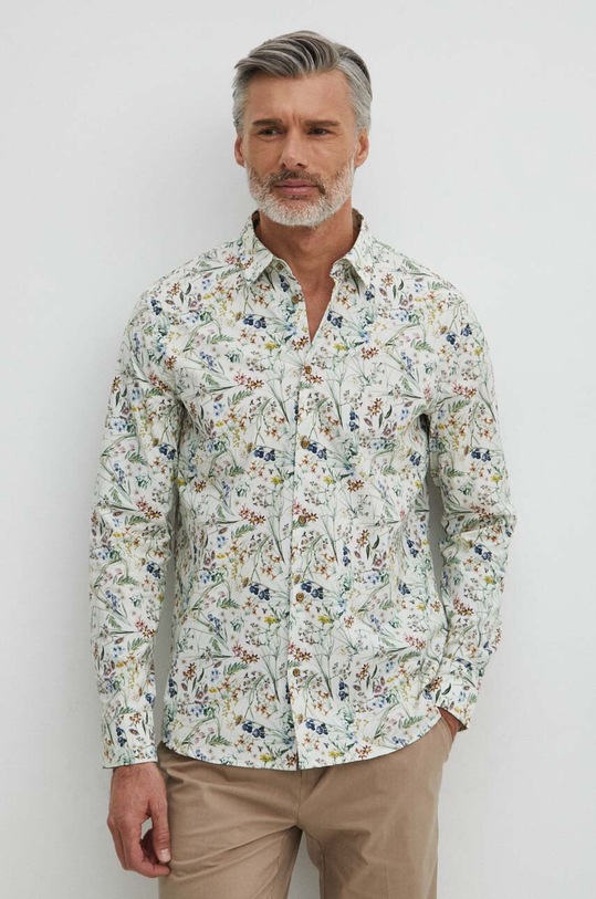 Koszula męska z kołnierzykiem klasycznym wzorzysta kolor biały RS24.KDM055 biały RS24