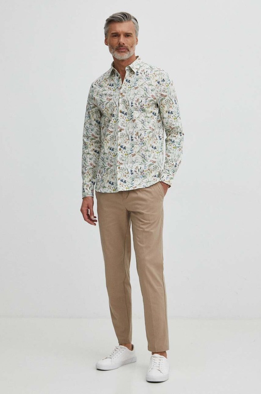 Koszula męska z kołnierzykiem klasycznym wzorzysta kolor biały casual biały RS24.KDM055