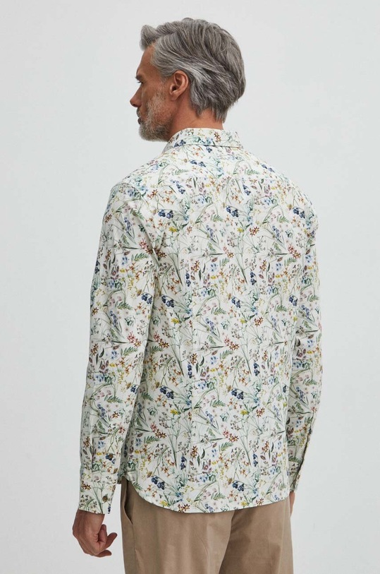 Odzież Koszula męska z kołnierzykiem klasycznym wzorzysta kolor biały RS24.KDM055 biały