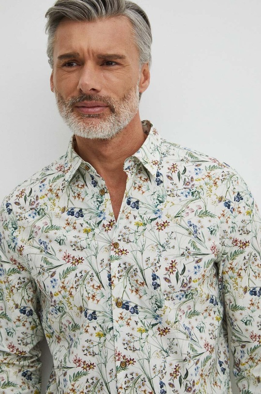 Koszula męska z kołnierzykiem klasycznym wzorzysta kolor biały biały RS24.KDM055