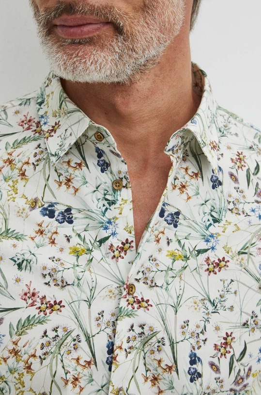 Koszula męska z kołnierzykiem klasycznym wzorzysta kolor biały RS24.KDM055 biały